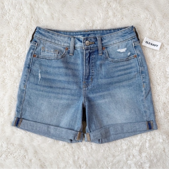 NWT Old Navy Women Blue Hight Waist OG Straight Denim Shorts US2 Preppy Classic - Picture 3 of 9